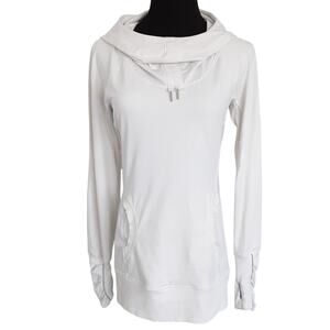Lululemon Run Ambition Pullover Hoodie White Ponytail Hood Womens 6 Thumb Holes